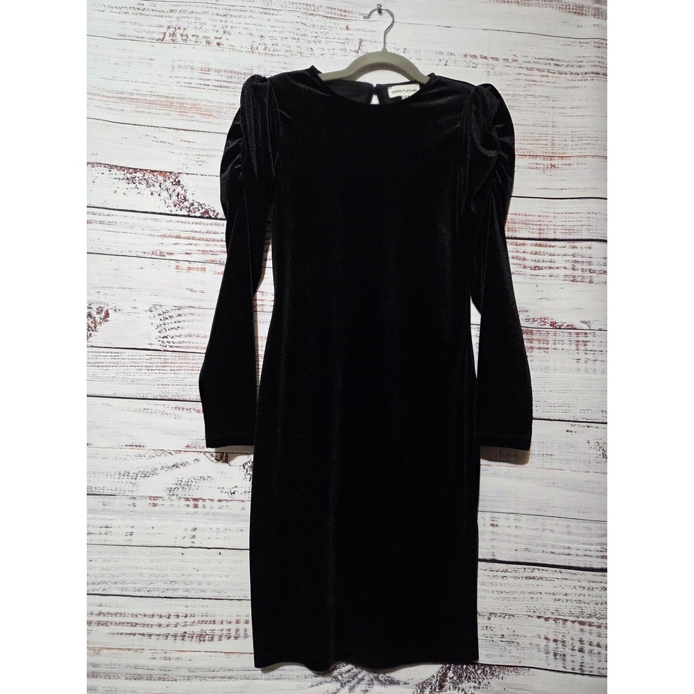 Gibson Latimer Womens Black Velvet Puff Shoulder Long Sleeve Sheath Dress Small